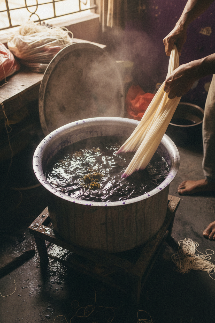 Traditional Fabric Dyeing Process - Portrait